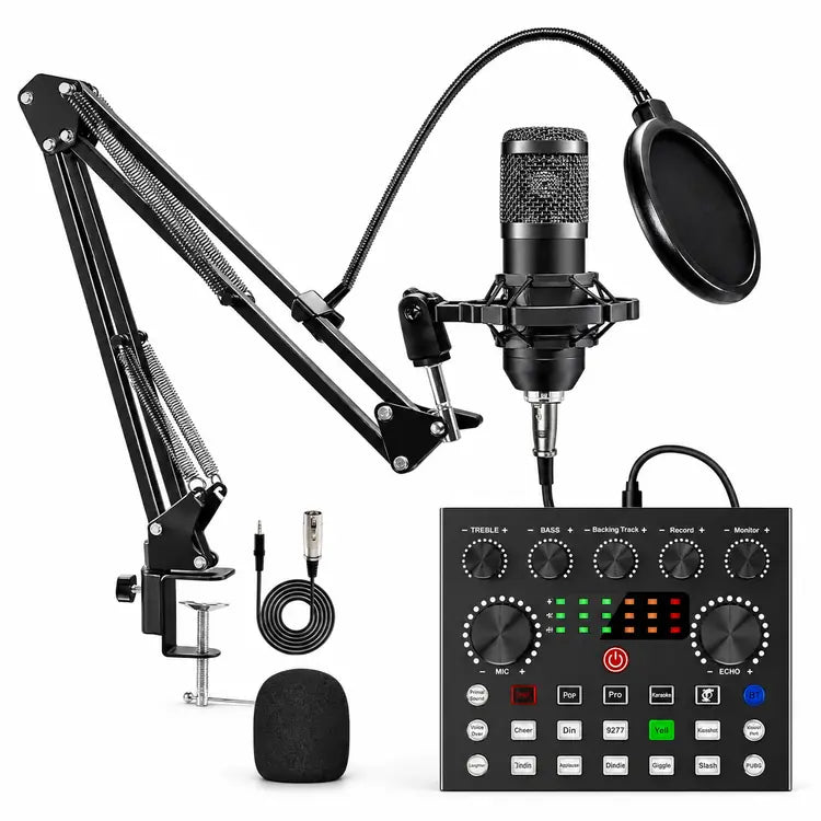 V10 BM-800 Podcast Condenser Microphone Set with Rechargeable Live Sound Card