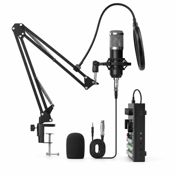 V10 BM-800 Podcast Condenser Microphone Set with Rechargeable Live Sound Card