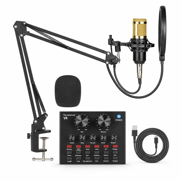 V8 BM-800 Podcast Condenser Microphone Set with Rechargeable Live Sound Card Secondary image