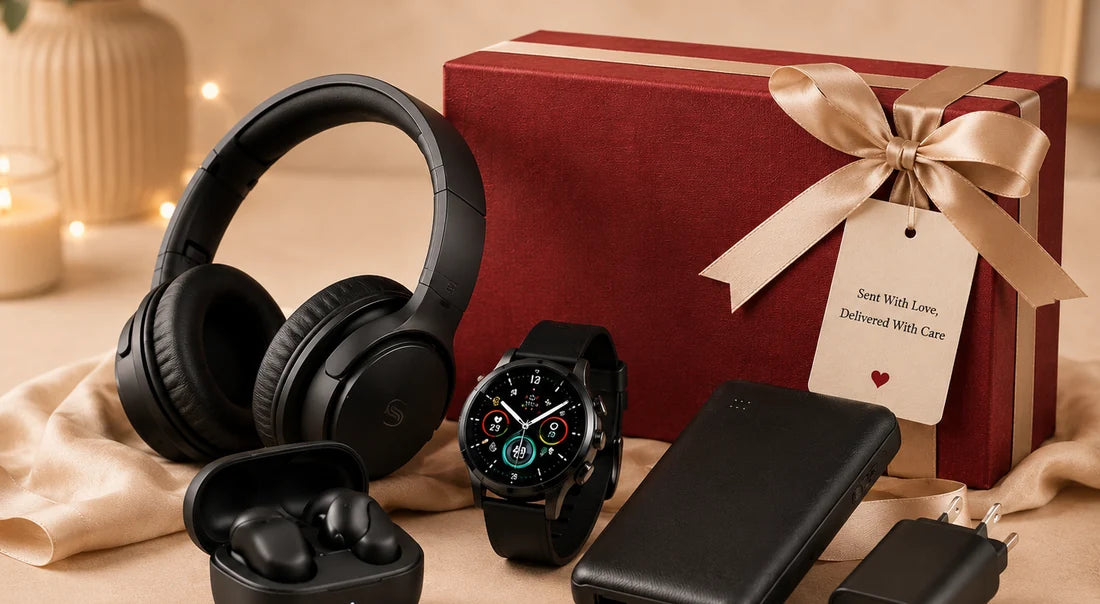Premium electronics arranged beside a gift box
