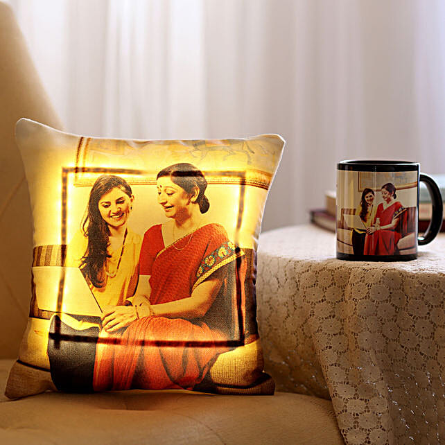 Personalised Mug and LED Cushion Combo