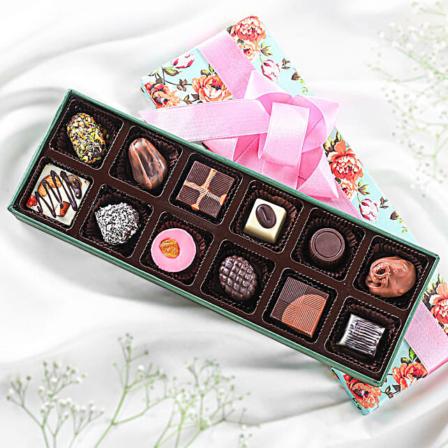 Premium Floral Box of Assorted Chocolates — 12 Pcs
