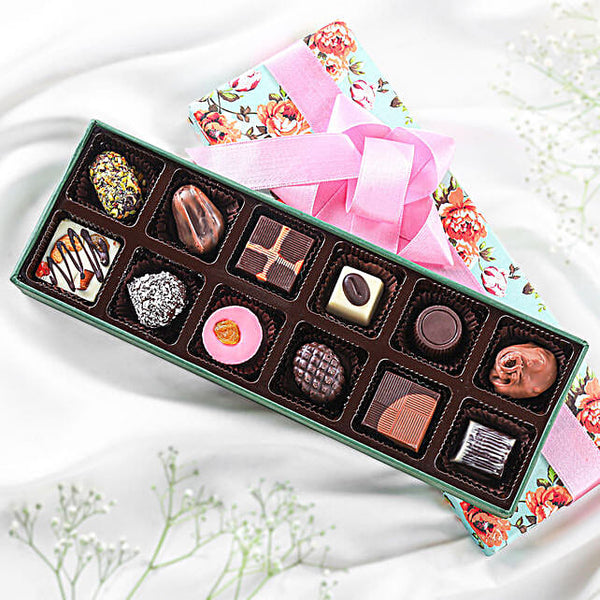 Premium Floral Box of Assorted Chocolates — 12 Pcs