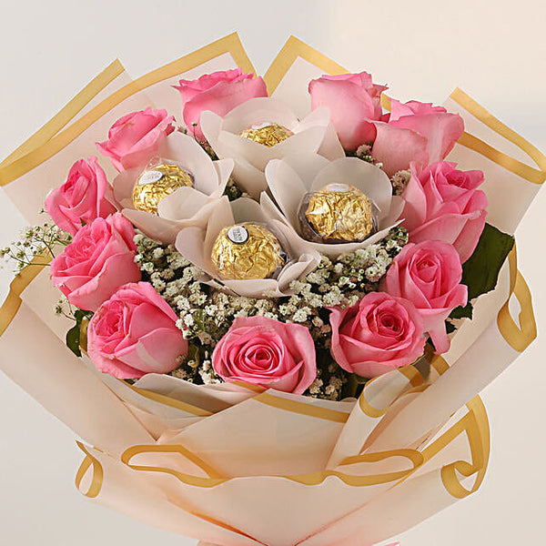 Roses and Ferrero Rocher Wooden Arrangement