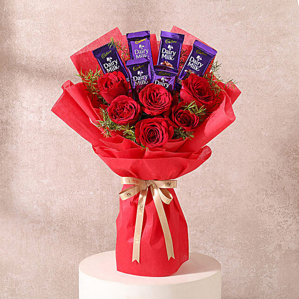 Red Roses Bouquet with Dairy Milk Chocolates