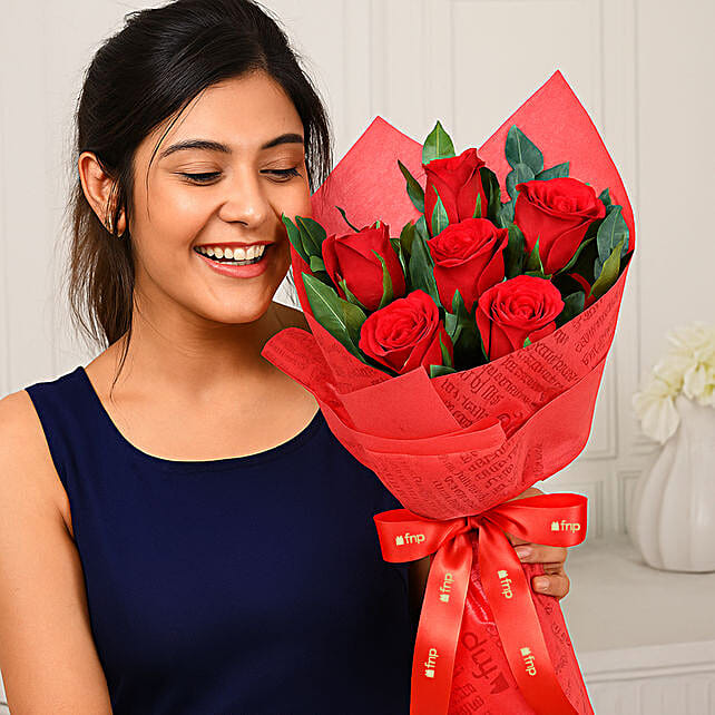 Vivid Love 6 Red Roses Bouquet